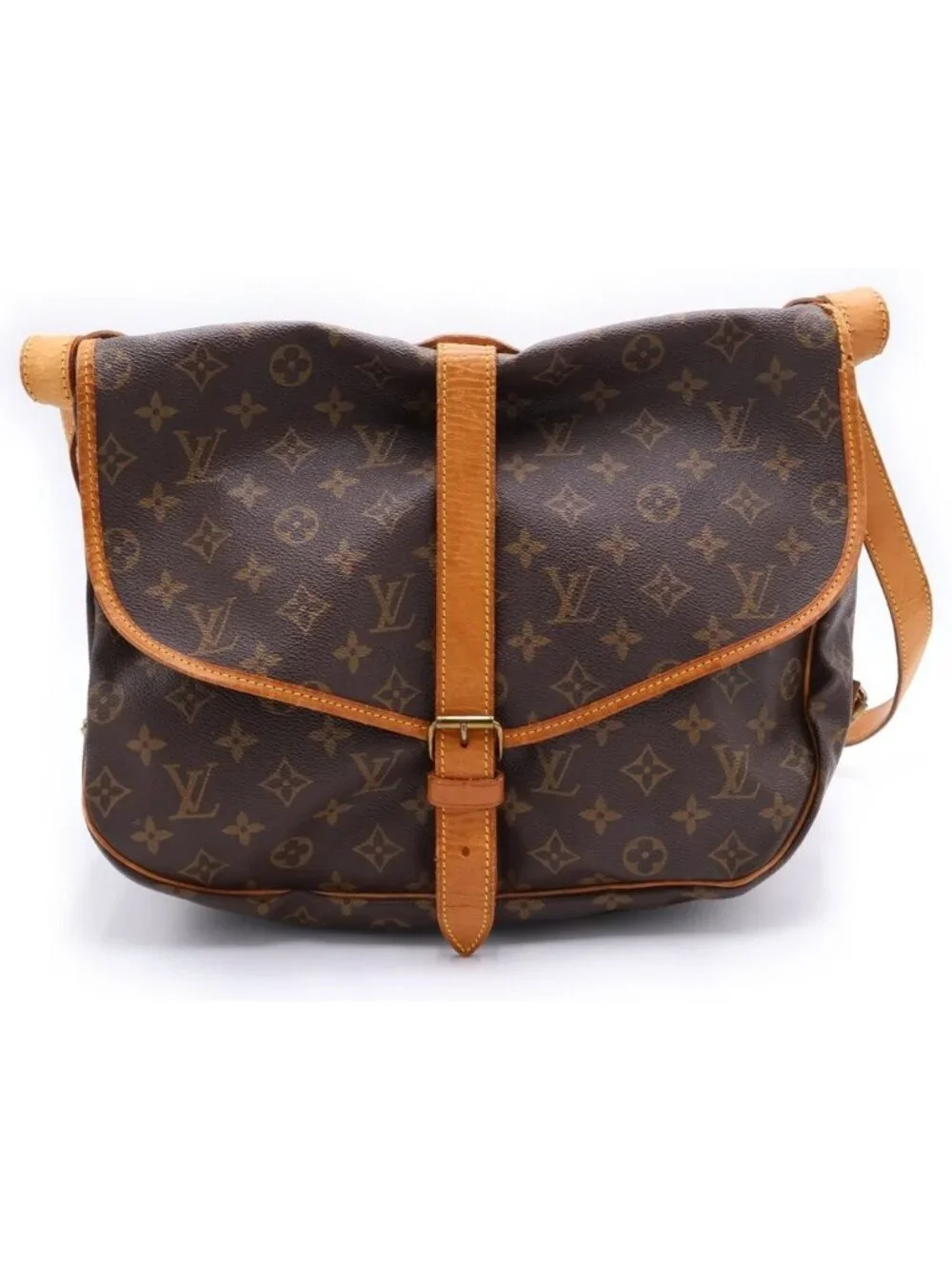Louis Vuitton Monogram Saumur 35 Shoulder Bag Brown Leather Gold
